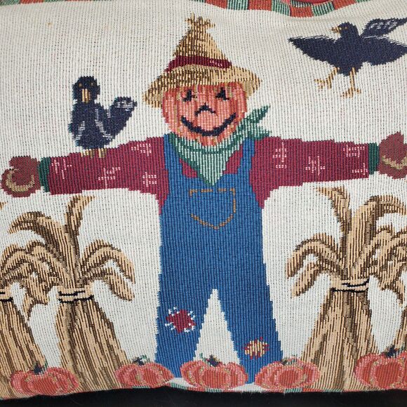 Vintage Fall Scarecrow Pillow Needlepoint 17x12.5 Harvest Autumn Decor - Picture 5 of 5